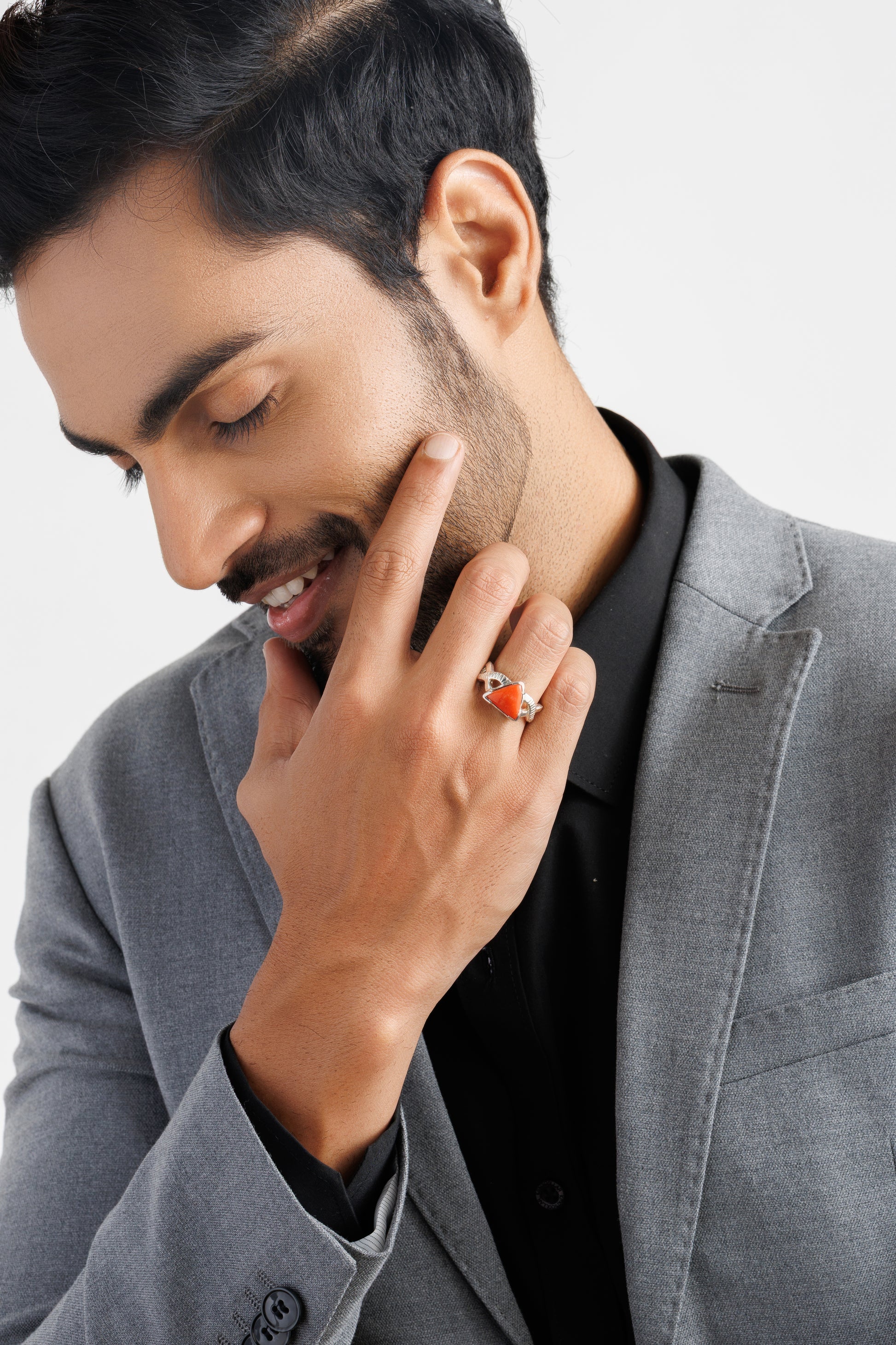 Coral (Moonga) Ring – 925 Silver Minimalist - #1104N3 Tr - Myra