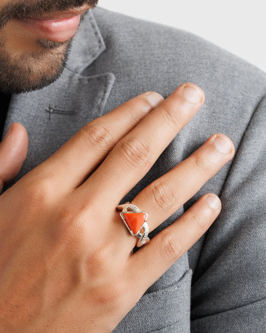 Coral (Moonga) Ring â€“ 925 Silver Minimalist - #1104N3 Tr - Myra
