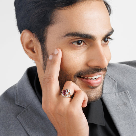 Ruby silver ring for men