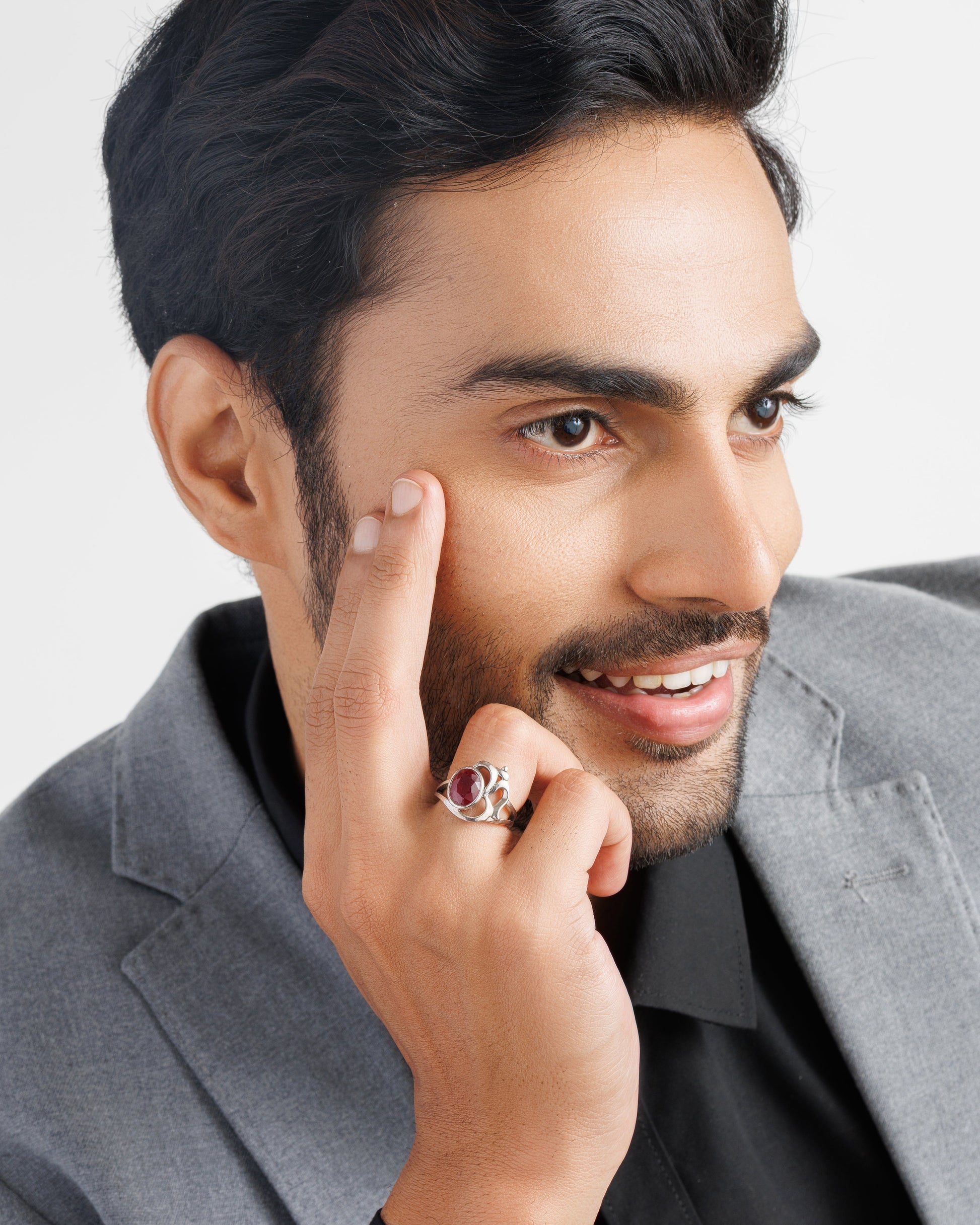 Ruby silver ring for men