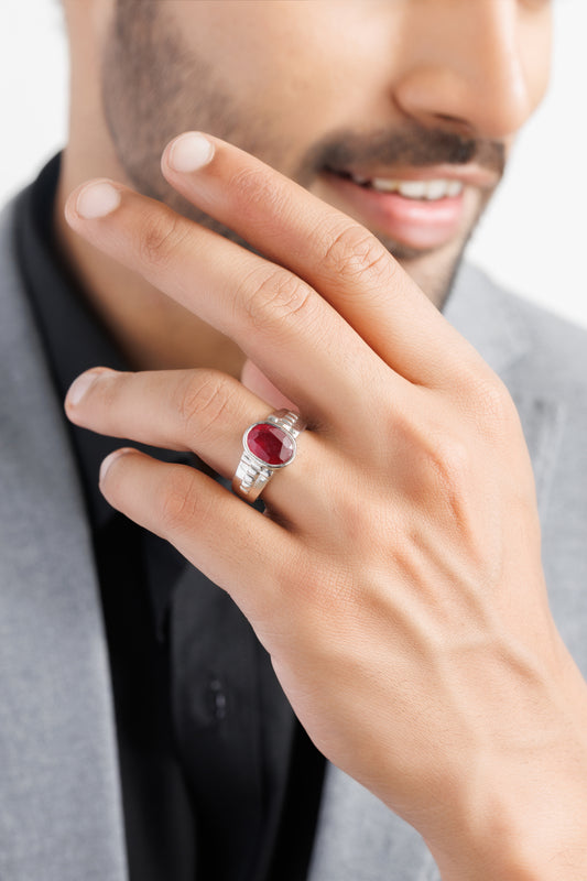 Deep Red Ruby (Manik) Ring – 925 Silver - #1236B - Myra