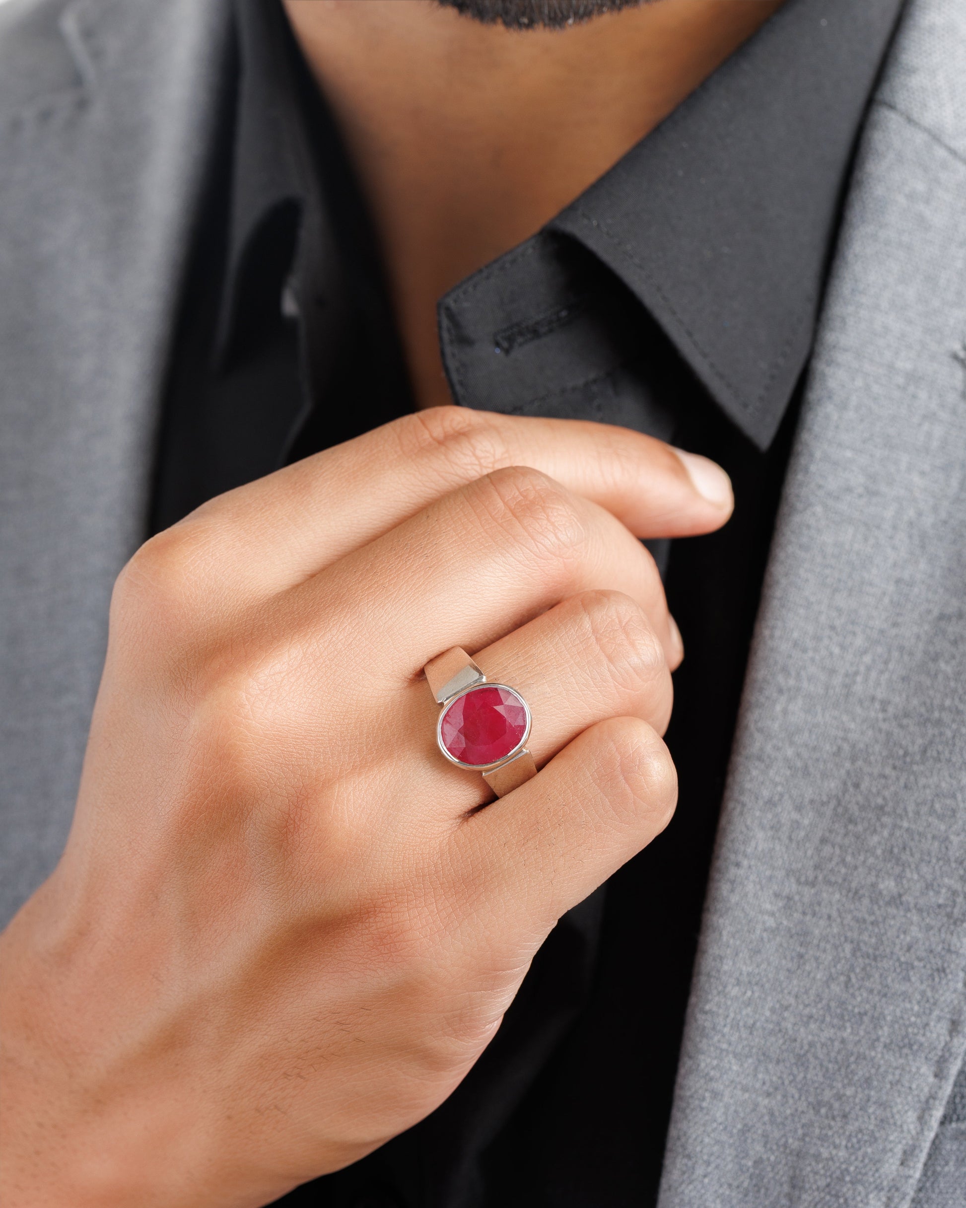 Men red ruby ring