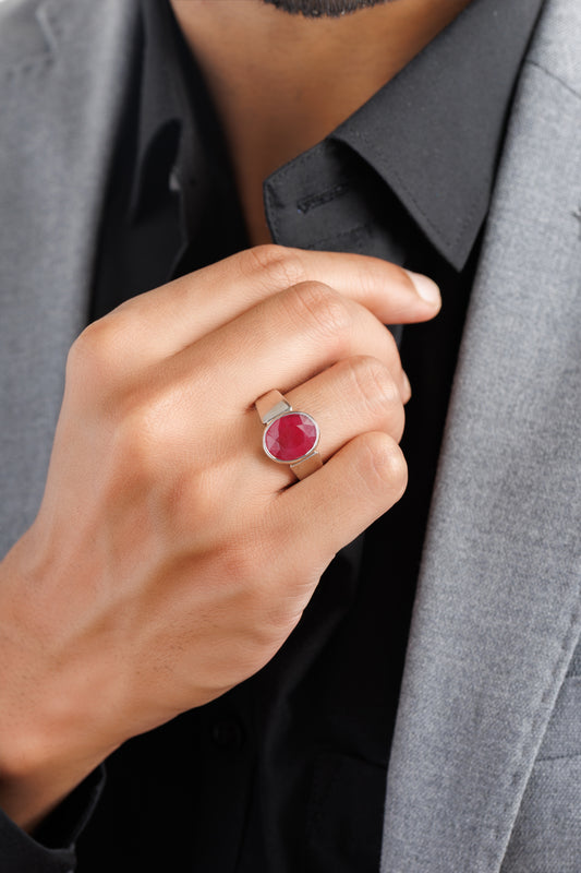Men red ruby ring