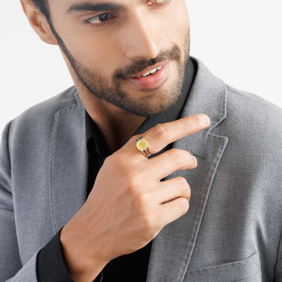 Bold Yellow Sapphire (Pukhraj) Ring – 925 Silver - #1237N6 - Myra