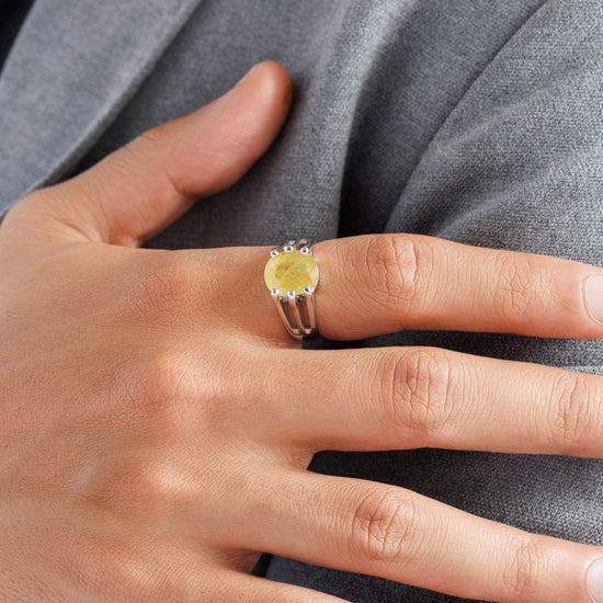 Bold Yellow Sapphire (Pukhraj) Ring – 925 Silver - #1237N6 - Myra