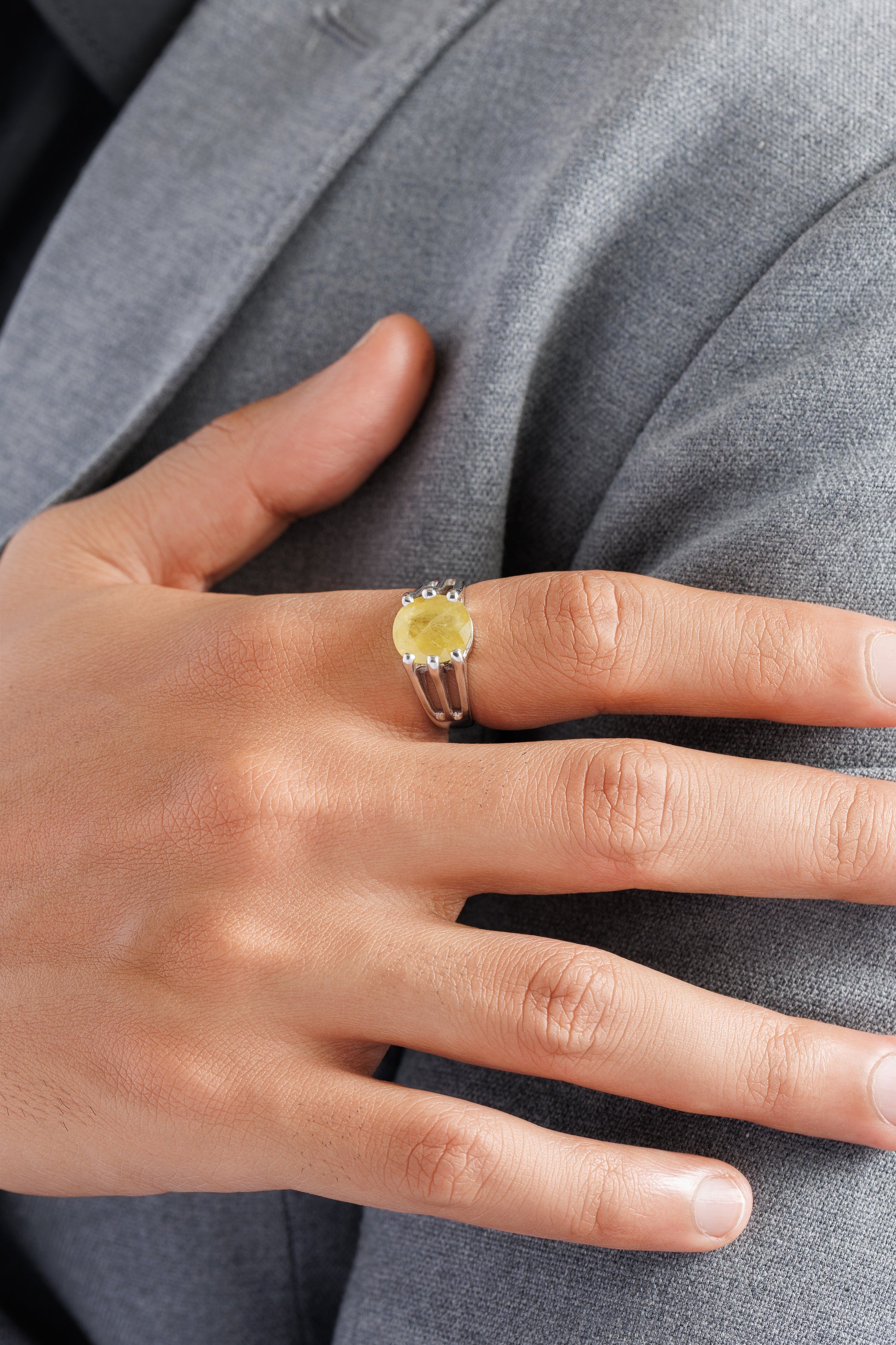 Bold Yellow Sapphire (Pukhraj) Ring – 925 Silver - #1237N6 - Myra