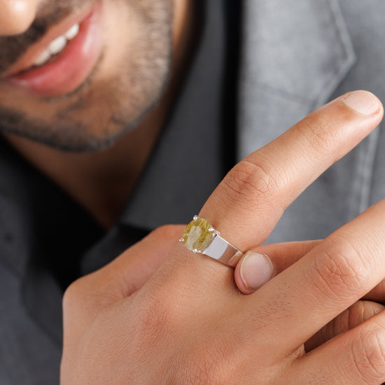 Natural Yellow Sapphire (Pukhraj) Ring in Sterling Silver – #1224N4 - Myra