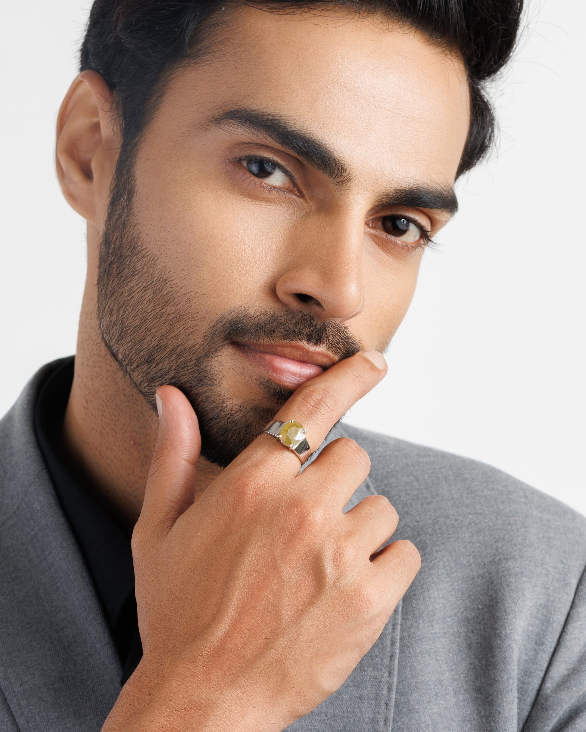 Natural Yellow Sapphire (Pukhraj) Ring in Sterling Silver – #1224N4 - Myra