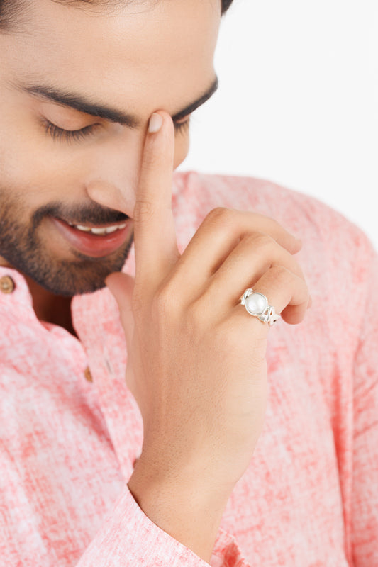 Deep-Gloss Pearl (Moti) Ring – 925 Silver - #1210 R - Myra
