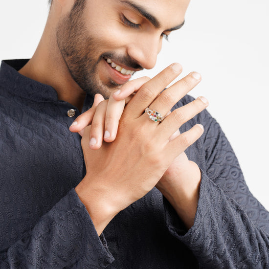 Luxe Navratna (Navgrah) Ring – 925 Silver - 1245 - Myra