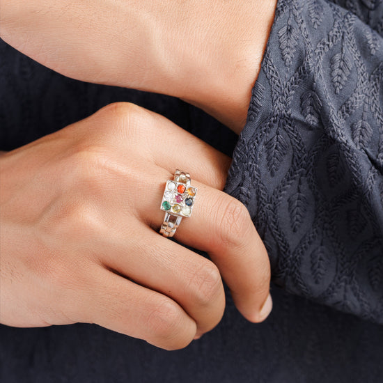 Luxe Navratna (Navgrah) Ring – 925 Silver - 1245 - Myra