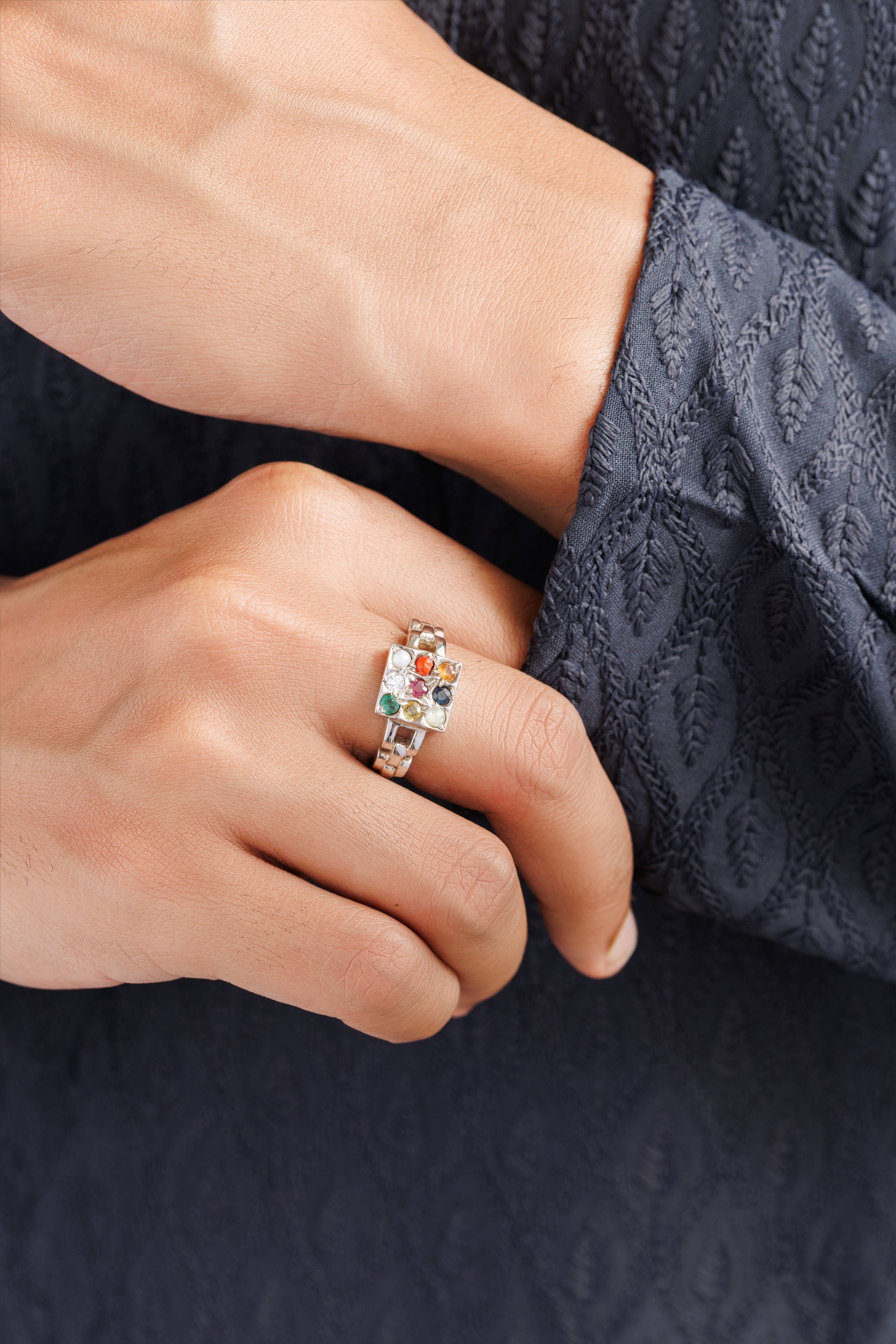 Luxe Navratna (Navgrah) Ring – 925 Silver - 1245 - Myra
