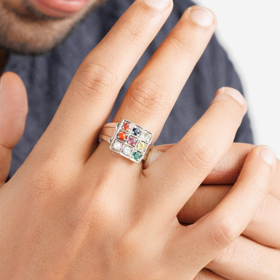 Navratna (Navgrah) Ring – 925 Silver Minimalist - 1111 - Myra