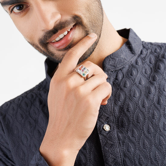 Navratna (Navgrah) Ring – 925 Silver Minimalist - 1111 - Myra