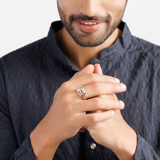 925 Silver Navratna (Navgrah) Ring - 1199 - Myra