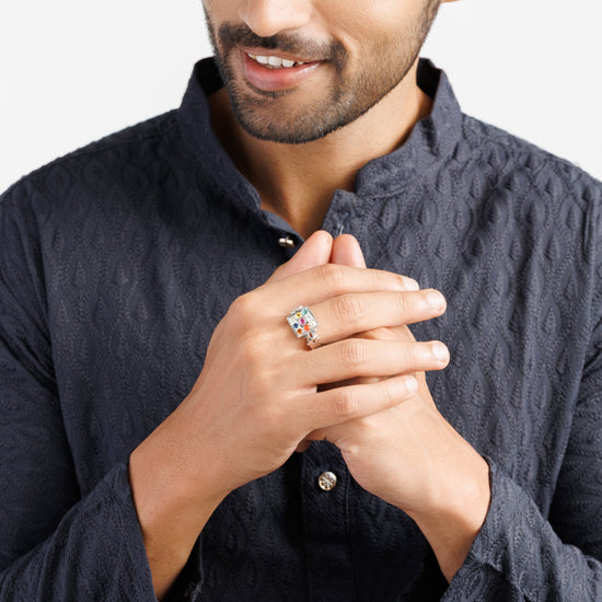 925 Silver Navratna (Navgrah) Ring - 1199 - Myra