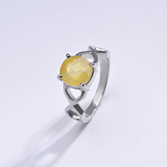 Unisex Yellow Sapphire (Pukhraj) Ring in 925 Silver – #1105N4 - Myra