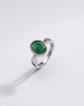 Vintage Emerald (Panna) Gemstone Ring in Sterling Silver – #1102B - Myra
