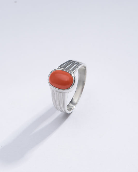 Elegant Red Coral (Moonga) Ring in 925 Silver â€“ #1228 Ov - Myra