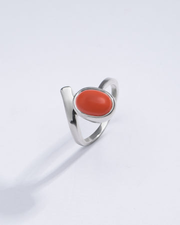 Italian Red Coral (Moonga) Designer Ring in Sterling Silver - #1202 Ov - Myra