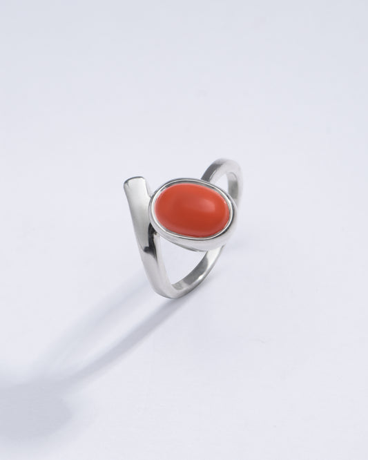 Italian Red Coral (Moonga) Designer Ring in Sterling Silver - #1202 Ov - Myra
