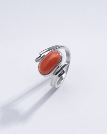 Elegant Red Coral (Moonga) Ring in 925 Silver – #1103 Ov - Myra