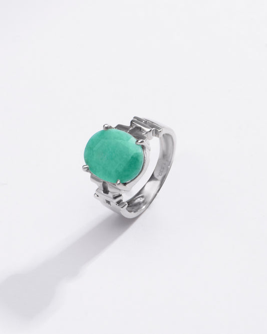 Radiant Green Emerald (Panna) Ring in Sterling Silver â€“ #1199N4 - Myra
