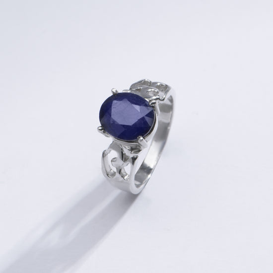 Genuine Blue Sapphire (Neelam) Gemstone Ring in Sterling Silver – #1285N4 - Myra
