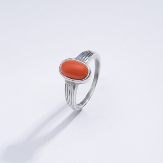 Authentic Red Coral (Moonga) Ring in Sterling Silver - #1225 Ov - Myra