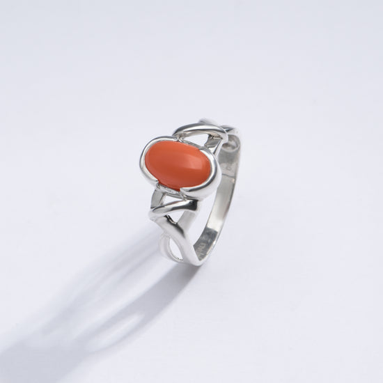 Classic Red Coral (Moonga) Ring in Sterling Silver - #1210 - Myra