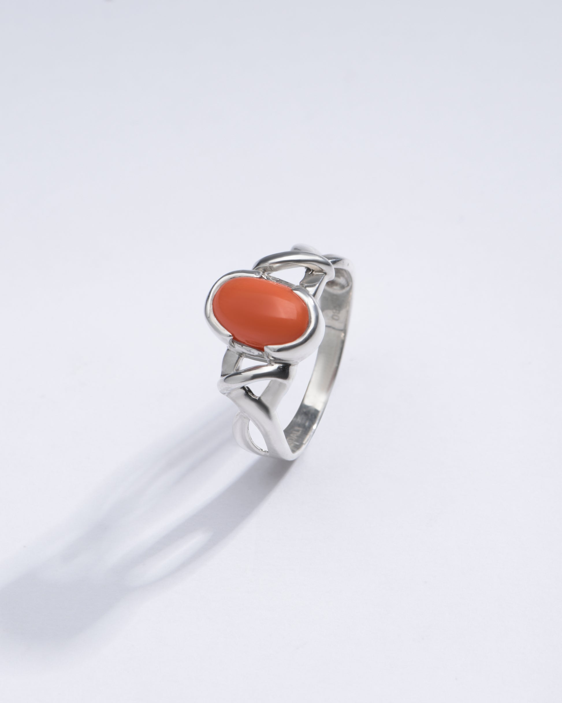 Classic Red Coral (Moonga) Ring in Sterling Silver - #1210 - Myra