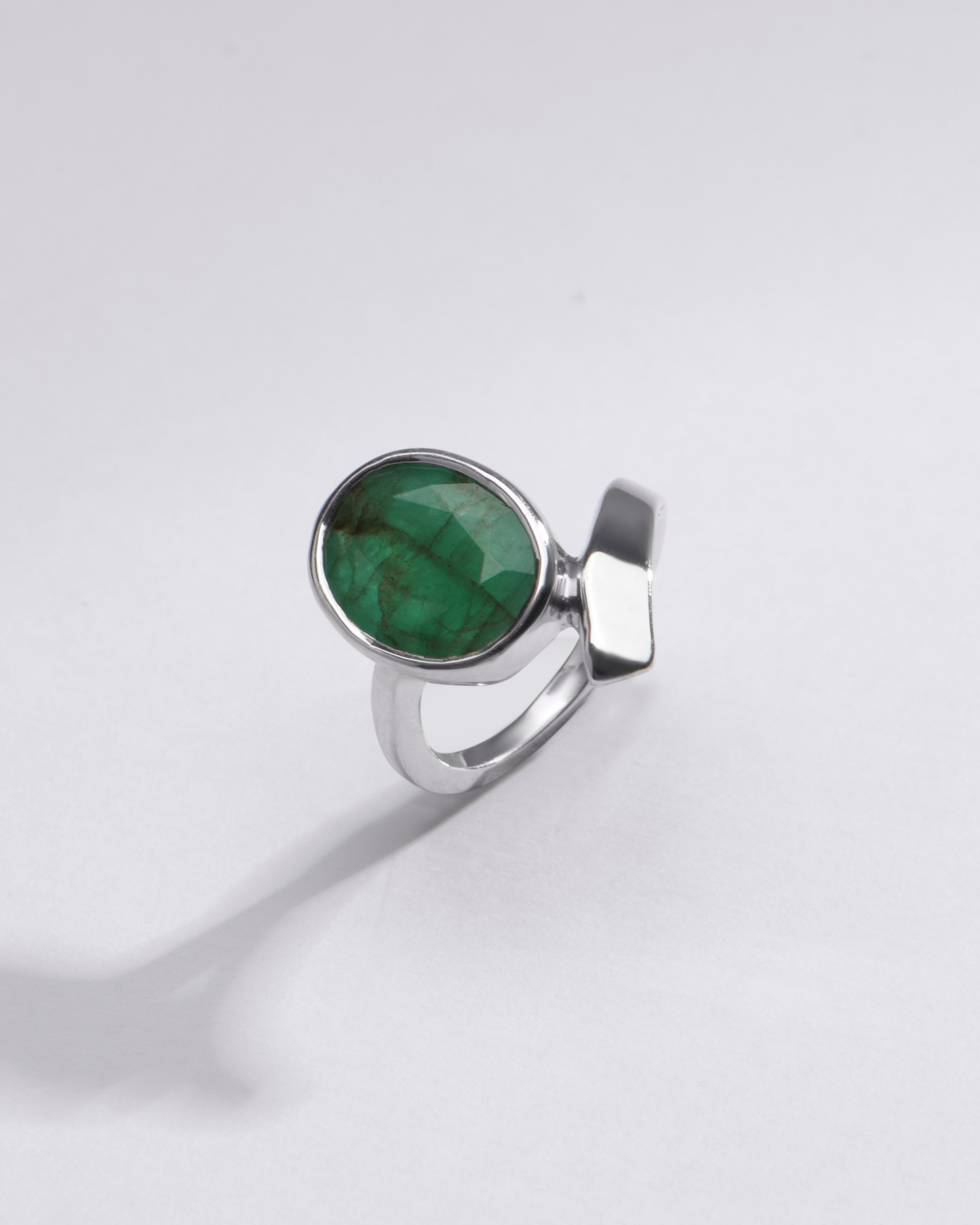 Modern Emerald (Panna) Ring in 925 Sterling Silver - Shakti