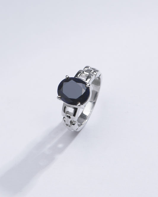 Natural Blue Sapphire (Neelam) Ring in Sterling Silver â€“ #1245N4 - Myra