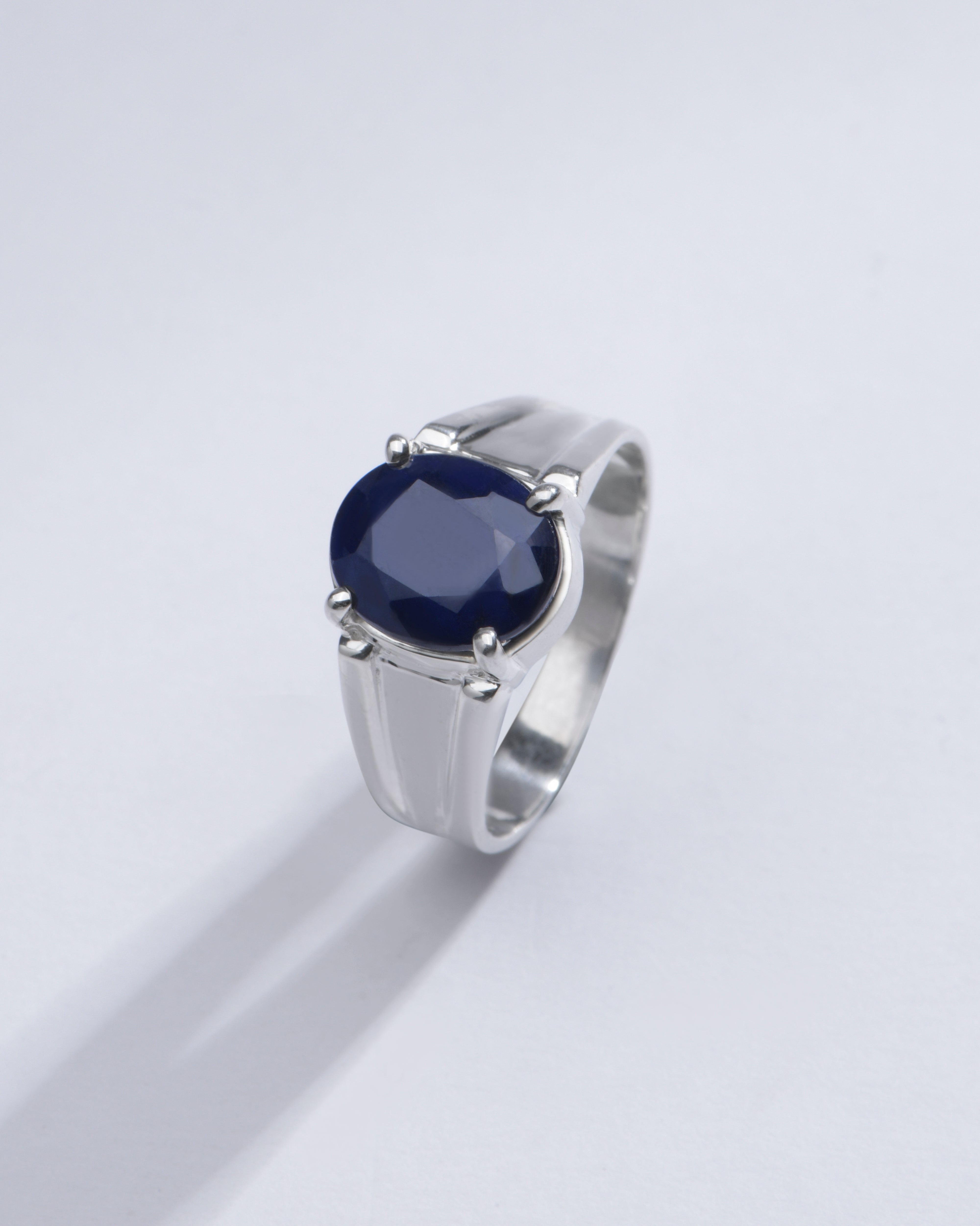 Statement Blue Sapphire (Neelam) Ring in 925 Sterling Silver - Urja