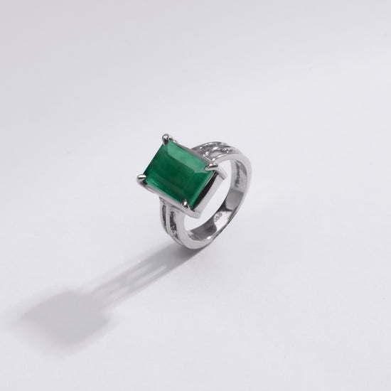 Emerald silver ring for men