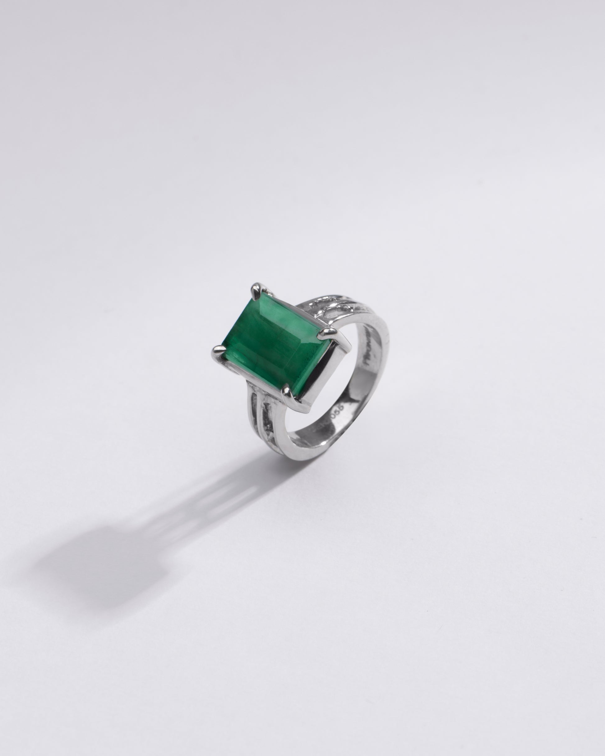 Emerald silver ring for men