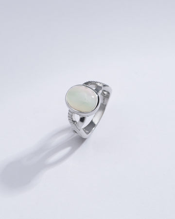 Minimalist Opal (Doodhiya) Ring in Sterling Silver – #1104B - Myra
