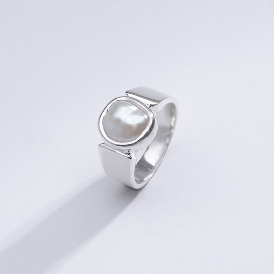 Genuine Pearl (Moti) Gemstone Ring in 925 Sterling Silver - #1224 U - Myra