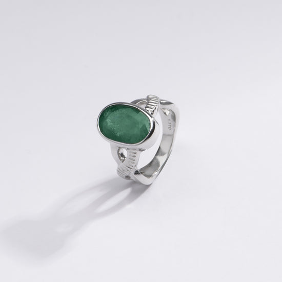 Authentic Emerald (Panna) Ring in Sterling Silver – #1104B - Myra