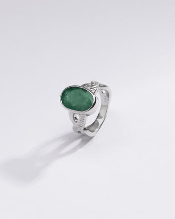 Authentic Emerald (Panna) Ring in Sterling Silver – #1104B - Myra