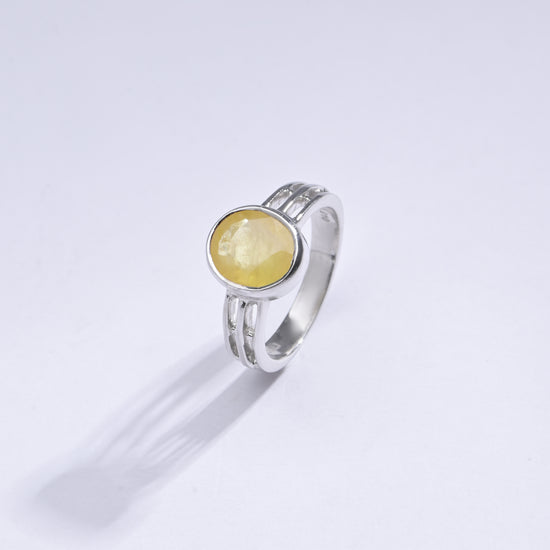 Genuine Yellow Sapphire (Pukhraj) Ring in 925 Silver – #1142B - Myra