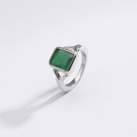 Authentic Emerald (Panna) Ring in Sterling Silver – #1175B Sq - Myra