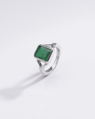 Authentic Emerald (Panna) Ring in Sterling Silver – #1175B Sq - Myra