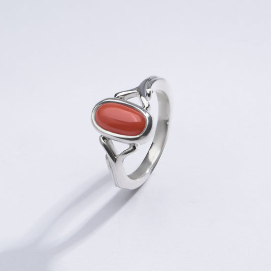 Classic Red Coral (Moonga) Ring in Sterling Silver – #1175 Ov - Myra