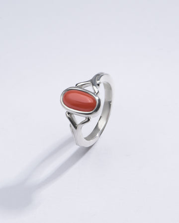 Classic Red Coral (Moonga) Ring in Sterling Silver – #1175 Ov - Myra