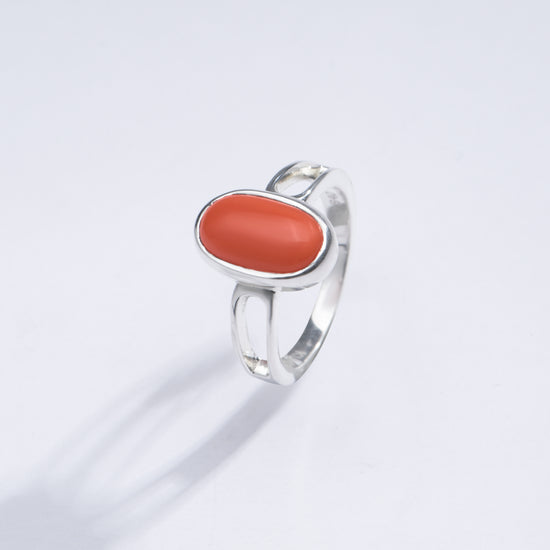 Genuine Red Coral (Moonga) Stone Ring in 925 Silver - #1112 Ov - Myra