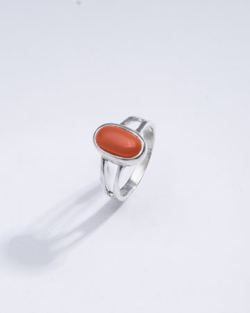 Bold Red Coral (Moonga) Ring in 925 Silver - #1150 Ov - Myra