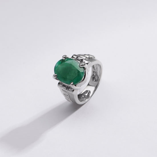 Authentic Emerald (Panna) Ring in Sterling Silver – #1236N4 - Myra