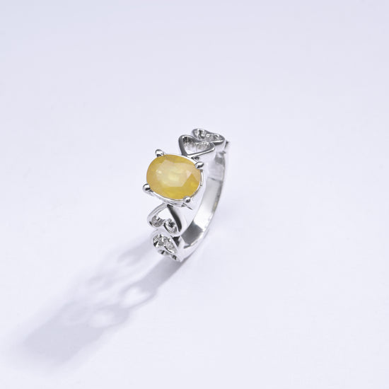 Natural Yellow Sapphire (Pukhraj) Ring in 925 Silver – For Wealth and Prosperity #1149N4 - Myra
