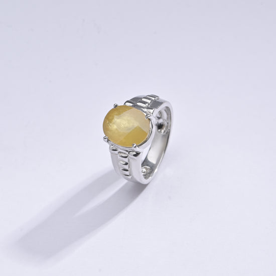 Authentic Yellow Sapphire (Pukhraj) Ring in Sterling Silver – #1236N4 - Myra